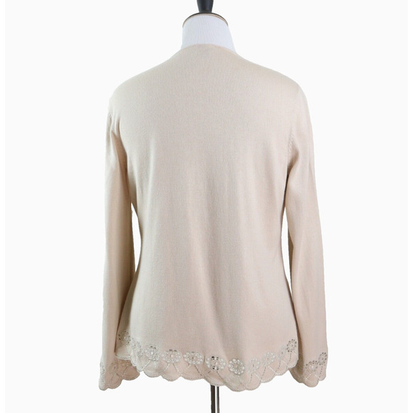 Ann Taylor Size 8 Open Eyelet Trim Cardigan Sweater Open Front Beige - Picture 4 of 10